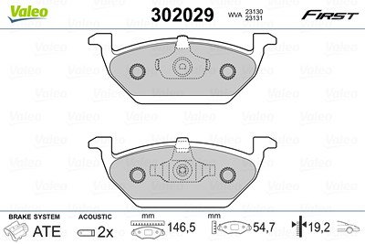 Valeo Bremsbelagsatz, Scheibenbremse [Hersteller-Nr. 302029] für Audi, Seat, Skoda, VW von VALEO