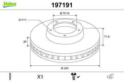 Valeo 1x Bremsscheibe [Hersteller-Nr. 197191] für Chevrolet, Opel, Vauxhall von VALEO