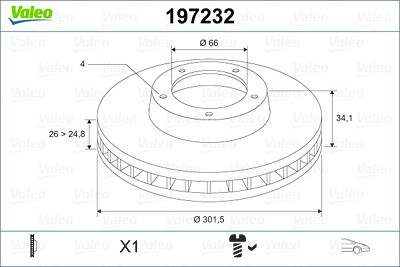 Valeo 1x Bremsscheibe [Hersteller-Nr. 197232] für Citroën, Ds, Opel, Peugeot von VALEO