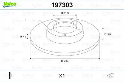 Valeo 1x Bremsscheibe ohne Radlager ohne ABS-Ring Hinterachse [Hersteller-Nr. 197303] für Citroën, Ds, Peugeot von VALEO