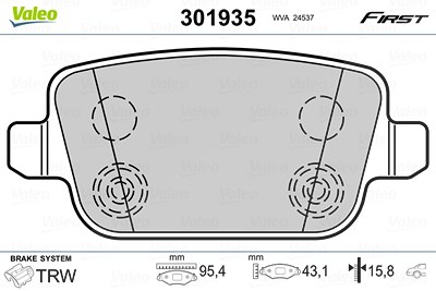 Valeo Bremsbeläge hinten (Satz) [Hersteller-Nr. 301935] für Ford, Land Rover, Volvo von VALEO