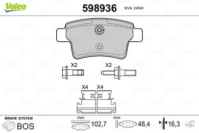 Valeo Bremsbeläge hinten (Satz) [Hersteller-Nr. 598936] für Citroën von VALEO