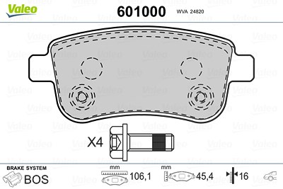 Valeo Bremsbeläge hinten (Satz) [Hersteller-Nr. 601000] für Renault von VALEO