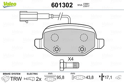 Valeo Bremsbeläge hinten (Satz) [Hersteller-Nr. 601302] für Alfa Romeo, Fiat von VALEO