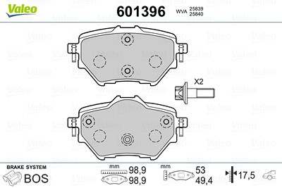 Valeo Bremsbeläge hinten (Satz) [Hersteller-Nr. 601396] für Citroën, Opel, Peugeot, Vauxhall von VALEO