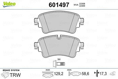 Valeo Bremsbeläge hinten (Satz) [Hersteller-Nr. 601497] für Audi, VW von VALEO