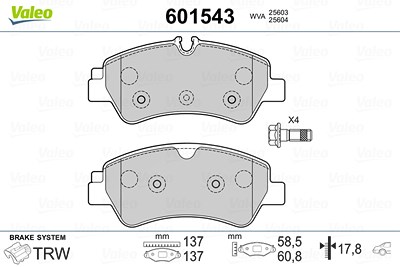 Valeo Bremsbeläge hinten (Satz) [Hersteller-Nr. 601543] für Ford von VALEO