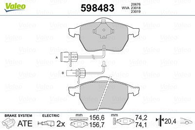 Valeo Bremsbeläge mit VWK vorn (Satz) [Hersteller-Nr. 598483] für Seat, Skoda, Audi, VW von VALEO