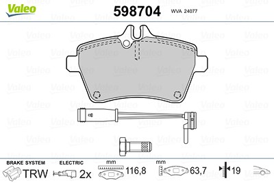 Valeo Bremsbeläge vorn (Satz) [Hersteller-Nr. 598704] für Mercedes-Benz von VALEO