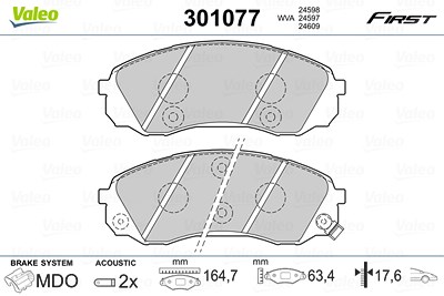 Valeo Bremsbeläge vorne (Satz) [Hersteller-Nr. 301077] für Hyundai, Kia von VALEO