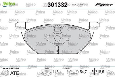 Valeo Bremsbeläge vorne (Satz) [Hersteller-Nr. 301332] für Audi, Seat, Skoda, VW von VALEO