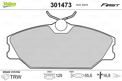 Valeo Bremsbeläge vorne (Satz) [Hersteller-Nr. 301473] für Renault von VALEO