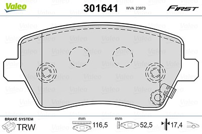 Valeo Bremsbeläge vorne (Satz) [Hersteller-Nr. 301641] für Dacia, Lada, Mercedes-Benz, Nissan, Renault von VALEO