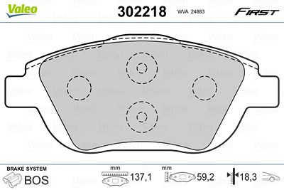 Valeo Bremsbeläge vorne (Satz) [Hersteller-Nr. 302218] für Citroën von VALEO