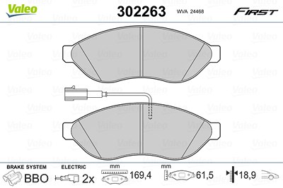 Valeo Bremsbeläge vorne (Satz) [Hersteller-Nr. 302263] für Fiat, Citroën, Peugeot von VALEO