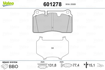 Valeo Bremsbeläge vorne (Satz) [Hersteller-Nr. 601278] für Audi, Chevrolet, Ferrari, Porsche, Seat von VALEO