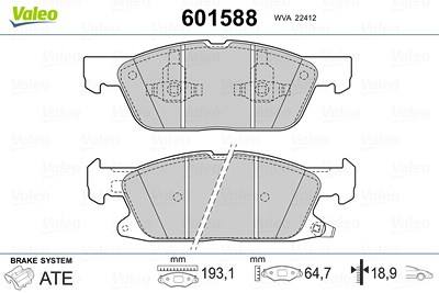 Valeo Bremsbeläge vorne (Satz) [Hersteller-Nr. 601588] für Ford, Ford Usa, Lincoln von VALEO