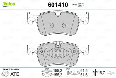 Valeo Bremsbeläge vorne (Satz) [Hersteller-Nr. 601410] für Citroën, Opel, Peugeot von VALEO