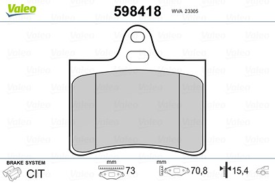 Valeo Bremsbelagsatz, Scheibenbremse [Hersteller-Nr. 598418] für Citroën von VALEO