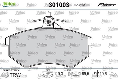 Valeo Bremsbelagsatz, Scheibenbremse [Hersteller-Nr. 301003] für Audi, Seat, VW von VALEO