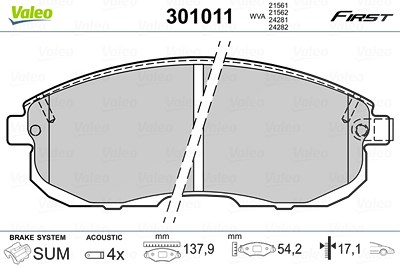 Valeo Bremsbelagsatz, Scheibenbremse [Hersteller-Nr. 301011] für Fiat, Nissan von VALEO