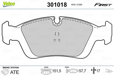 Valeo Bremsbelagsatz, Scheibenbremse [Hersteller-Nr. 301018] für BMW von VALEO