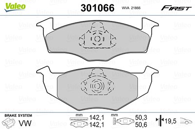 Valeo Bremsbelagsatz, Scheibenbremse [Hersteller-Nr. 301066] für Seat, VW von VALEO