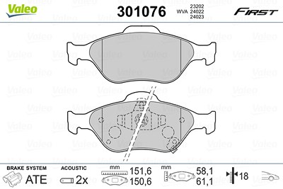 Valeo Bremsbelagsatz, Scheibenbremse [Hersteller-Nr. 301076] für Daihatsu, Toyota von VALEO