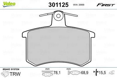 Valeo Bremsbelagsatz, Scheibenbremse [Hersteller-Nr. 301125] für Alfa Romeo, Audi, Fiat, Lancia von VALEO