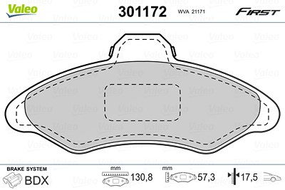 Valeo Bremsbelagsatz, Scheibenbremse [Hersteller-Nr. 301172] für Ford von VALEO