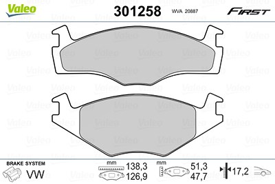 Valeo Bremsbelagsatz, Scheibenbremse [Hersteller-Nr. 301258] für Seat, VW von VALEO