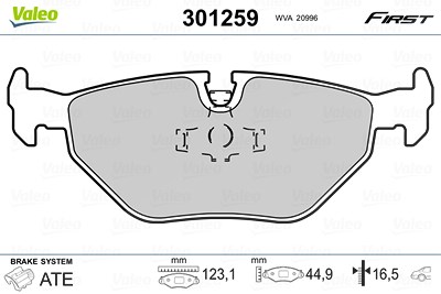 Valeo Bremsbelagsatz, Scheibenbremse [Hersteller-Nr. 301259] für BMW von VALEO