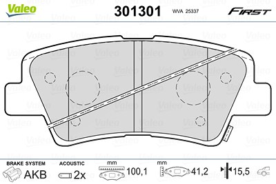 Valeo Bremsbelagsatz, Scheibenbremse [Hersteller-Nr. 301301] für Hyundai, Kia von VALEO