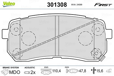 Valeo Bremsbelagsatz, Scheibenbremse [Hersteller-Nr. 301308] für Hyundai, Kia von VALEO