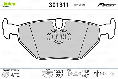 Valeo Bremsbelagsatz, Scheibenbremse [Hersteller-Nr. 301311] für Alpina, BMW von VALEO