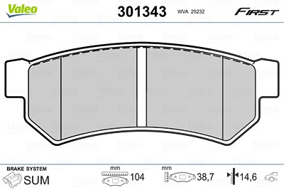 Valeo Bremsbelagsatz, Scheibenbremse [Hersteller-Nr. 301343] für Chevrolet, Gm Korea von VALEO