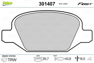 Valeo Bremsbelagsatz, Scheibenbremse [Hersteller-Nr. 301407] für Alfa Romeo, Fiat, Lancia von VALEO