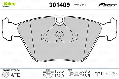 Valeo Bremsbelagsatz, Scheibenbremse [Hersteller-Nr. 301409] für BMW von VALEO