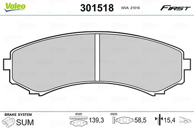 Valeo Bremsbelagsatz, Scheibenbremse [Hersteller-Nr. 301518] für Mazda, Mitsubishi von VALEO