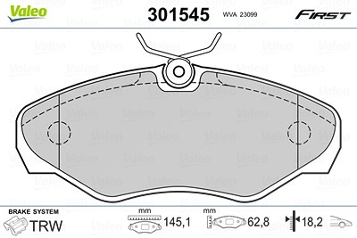 Valeo Bremsbelagsatz, Scheibenbremse [Hersteller-Nr. 301545] für Nissan, Opel, Renault von VALEO