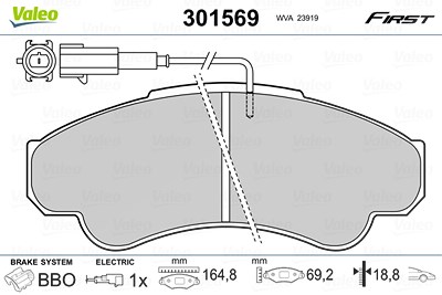 Valeo Bremsbelagsatz, Scheibenbremse [Hersteller-Nr. 301569] für Fiat, Citroën, Peugeot von VALEO