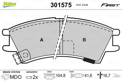 Valeo Bremsbelagsatz, Scheibenbremse [Hersteller-Nr. 301575] für Hyundai von VALEO