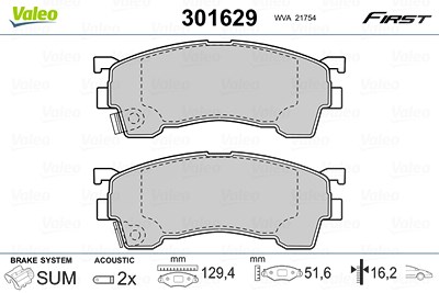 Valeo Bremsbelagsatz, Scheibenbremse [Hersteller-Nr. 301629] für Ford Usa, Mazda von VALEO