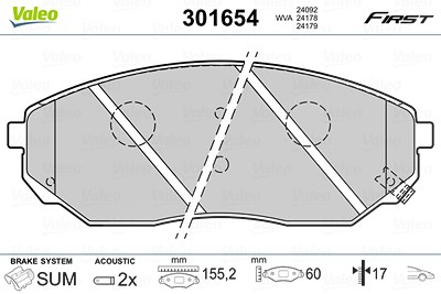 Valeo Bremsbelagsatz, Scheibenbremse [Hersteller-Nr. 301654] für Kia von VALEO