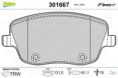 Valeo Bremsbelagsatz, Scheibenbremse [Hersteller-Nr. 301667] für Seat, Skoda, VW von VALEO