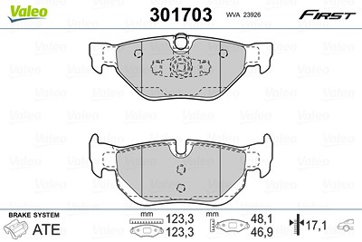 Valeo Bremsbelagsatz, Scheibenbremse [Hersteller-Nr. 301703] für BMW von VALEO