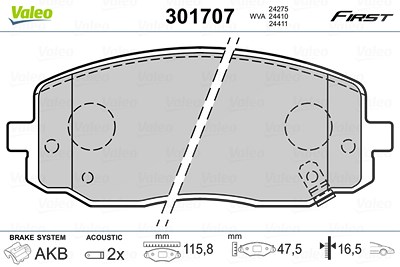 Valeo Bremsbelagsatz, Scheibenbremse [Hersteller-Nr. 301707] für Hyundai, Kia von VALEO