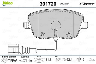 Valeo Bremsbelagsatz, Scheibenbremse [Hersteller-Nr. 301720] für Seat, Skoda, VW von VALEO