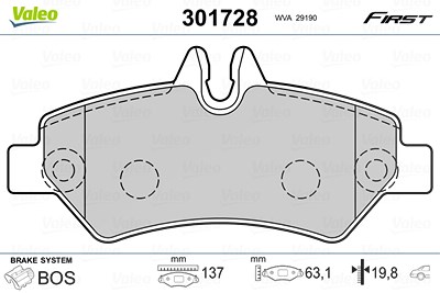 Valeo Bremsbelagsatz, Scheibenbremse [Hersteller-Nr. 301728] für VW, Mercedes-Benz von VALEO