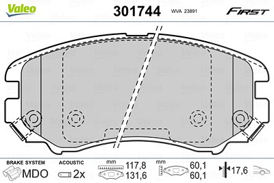 Valeo Bremsbelagsatz, Scheibenbremse [Hersteller-Nr. 301744] für Hyundai, Kia von VALEO